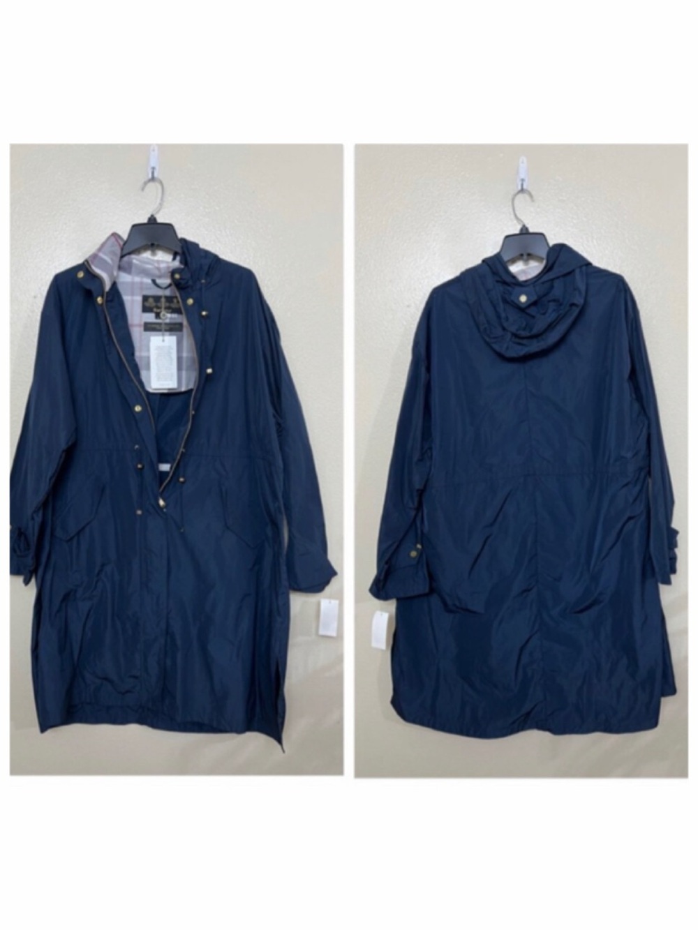 Barbour Women's Harper Water Resistant Rain Jacket Coat Plus Size 2X Navy Hooded